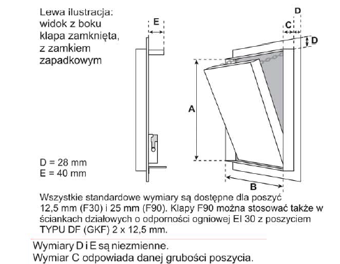 Drzwiczki EI90 EI30 rys. techniczny